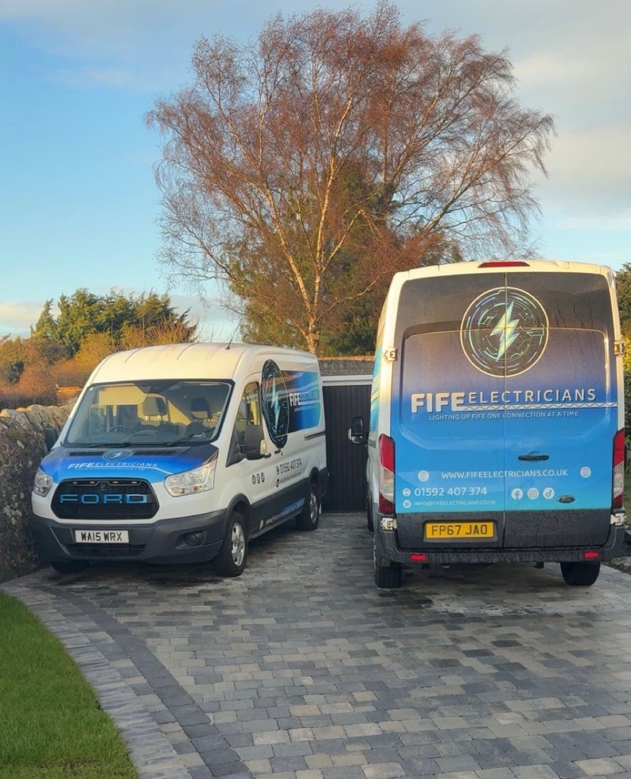 Fife Electricians vans, the local team based in Kirkcaldy